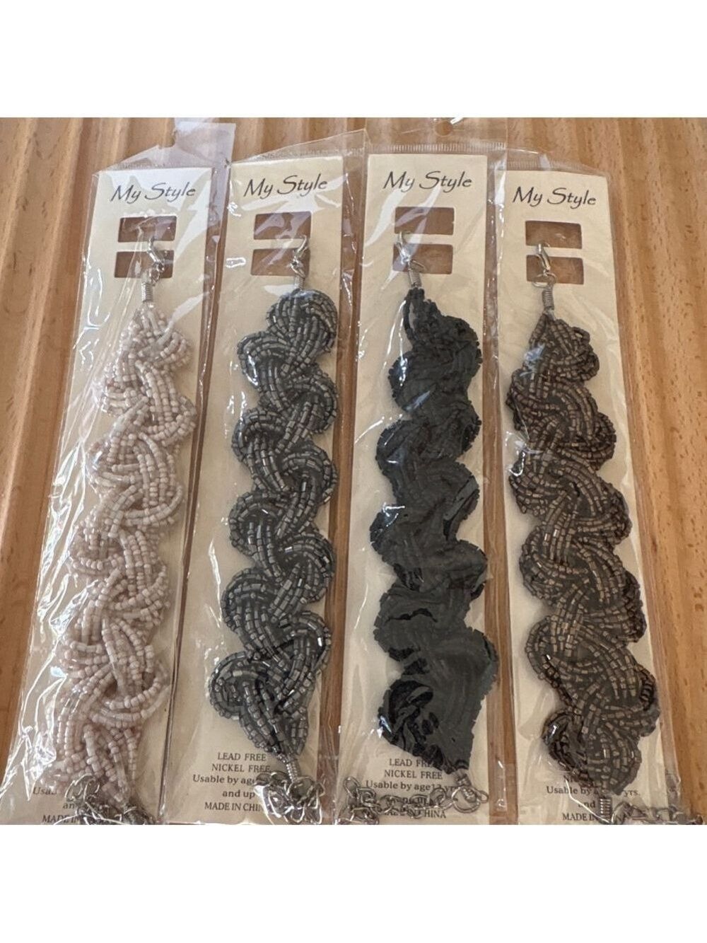 Lot of 4 My Style Beaded Bracelets One Size Black Brown Gray Beige